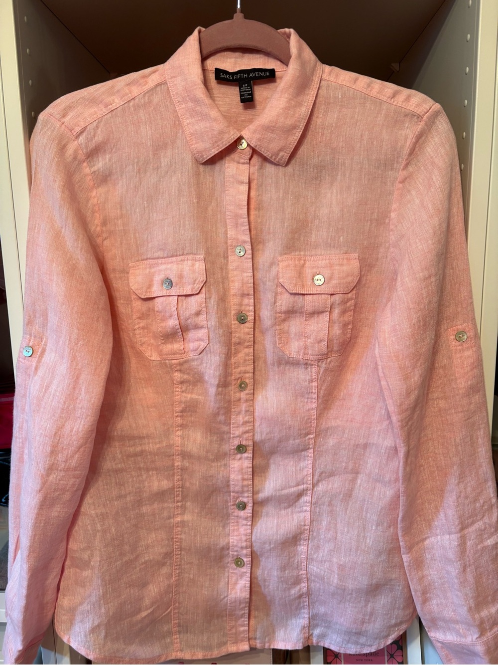 Saks Fifth Avenue Soft Pink Linen Button-Down Shirt